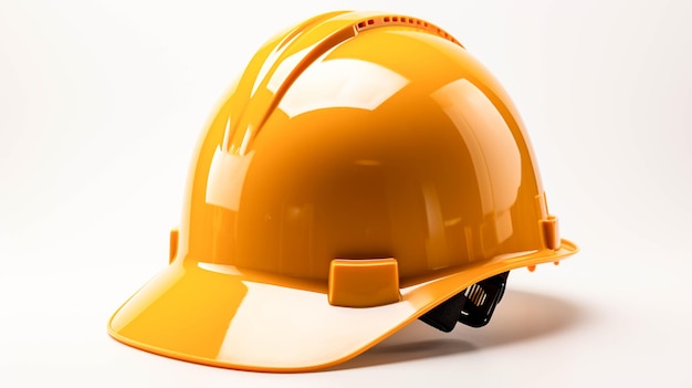 Sicurezza costruttiva e casco giallo su sfondo bianco