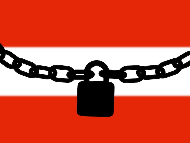 Sicurezza dell'Austria Silhouette di una catena e un lucchetto sopra la bandiera nazionale