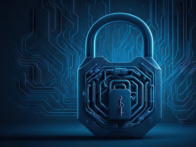 Sicurezza informatica un lucchetto chiuso su uno sfondo digitale ai generativo