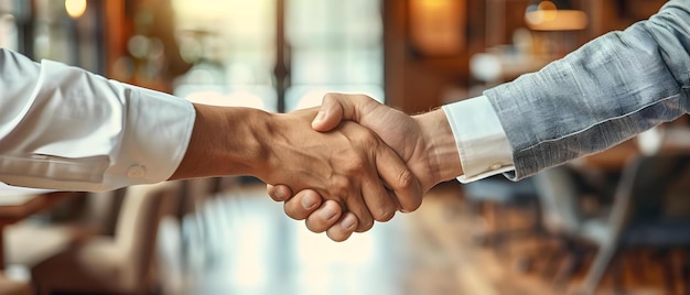 Sigillare l'affare Una stretta di mano ferma finalizza un contratto di locazione Concetto Contratti di locazione immobiliari Firm Handshake Contratti commerciali