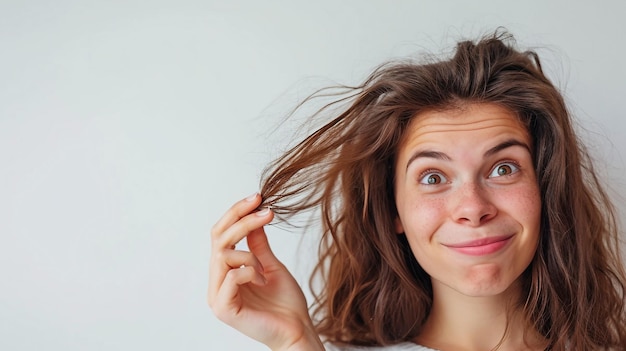 Signora adulta con i capelli che giocano