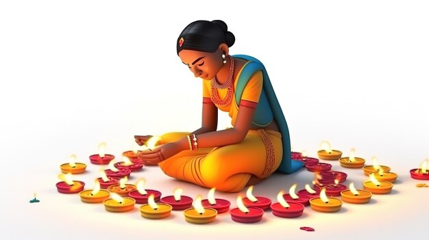 Signora con Diwali Diya per felice Diwali Generativo ai