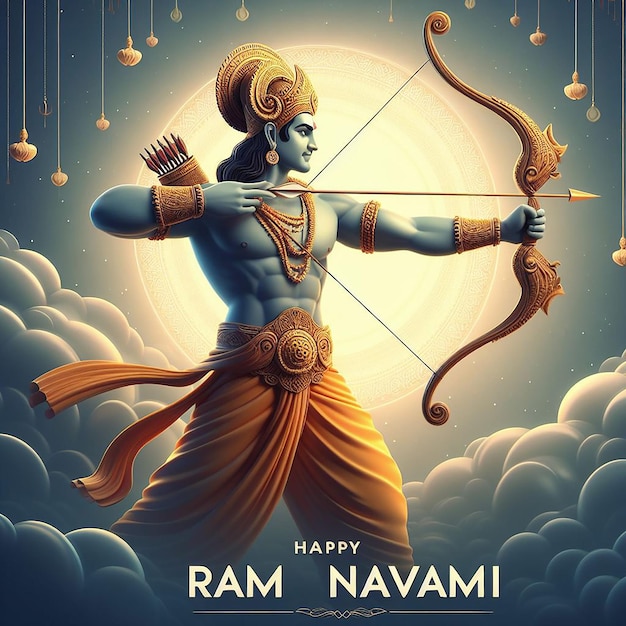 Signore Sri Ram bellissima foto per Ram Navami Wallpaper banner o stile di post sociale ai generato