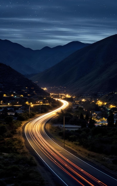 Silenziosa strada sotto le stelle notturne