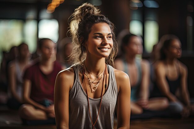 Silenzioso studio di yoga con istruttori esperti IA generativa