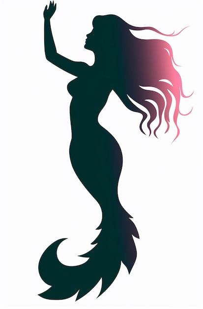 Silhouette a sirena con capelli lunghi e coda in movimento ai generativa