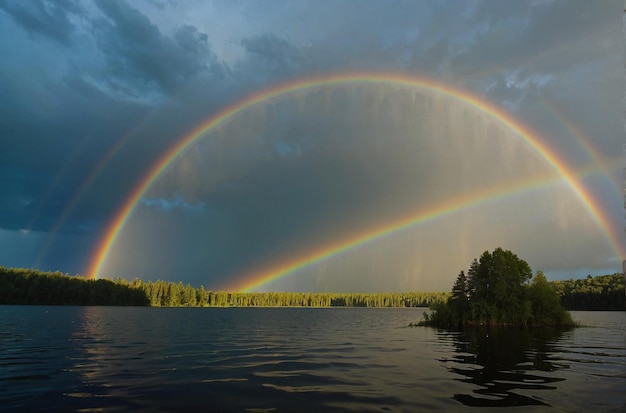 Silhouette ammirando il lago Rainbow