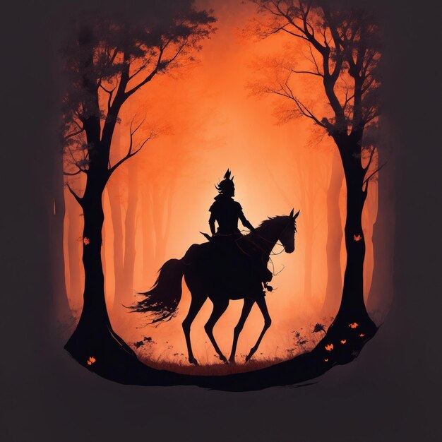 silhouette del Cavaliere Senza Testa in una maglietta della foresta spettrale design magia oscura splash gotico H
