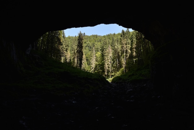 Silhouette dell'ingresso della grotta dall'interno