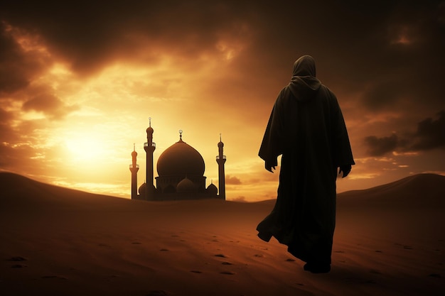 Silhouette della maestosa moschea del deserto