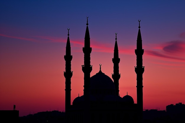 Silhouette della moschea al crepuscolo