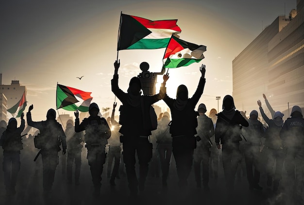 Silhouette della protesta per la libertà palestinese