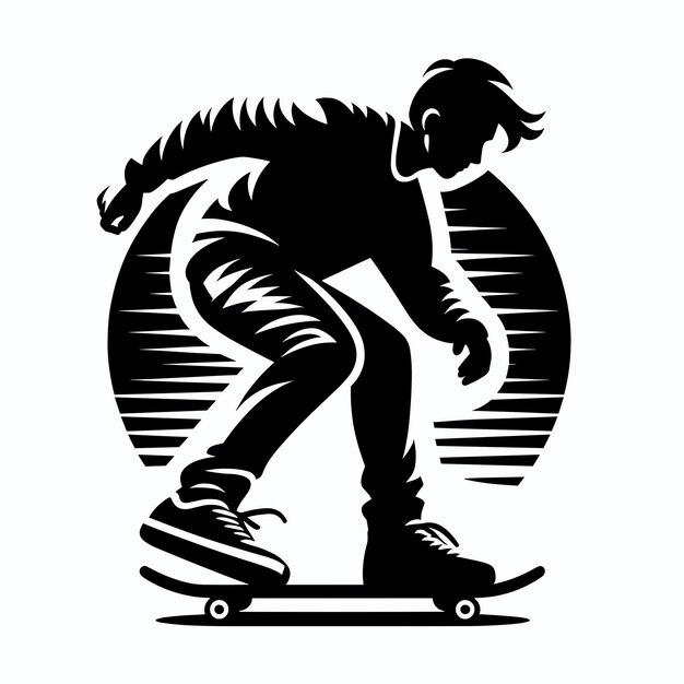 Silhouette dello skateboarder Illustrazione vettoriale di uno skateboarder su un'icona di pattinaggio su skateboard