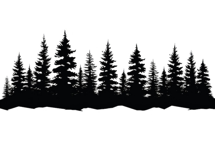 Foto silhouette di alberi di pino pianta abete sfondo bianco