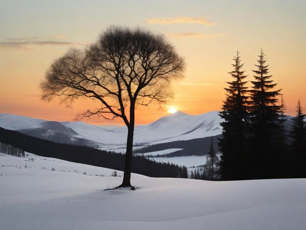 silhouette di alberi e neve nella foresta Digitl Ai