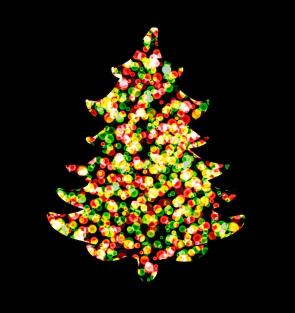 Silhouette di albero di Natale da coriandoli rotondi su sfondo nero