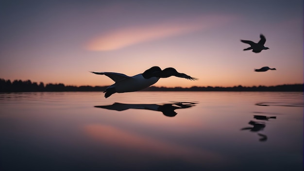 Silhouette di anatre in acqua