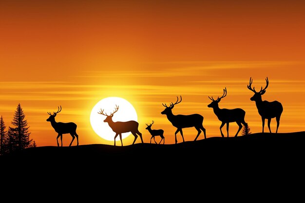 Silhouette di animali che pascolano al tramonto