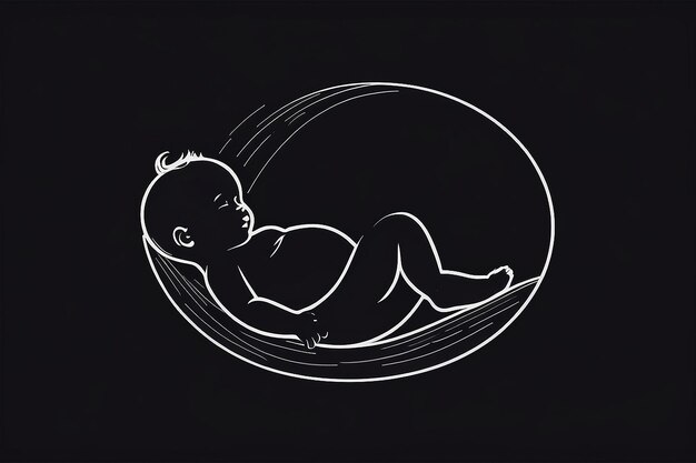 Silhouette di bambino addormentato logo a linea stilizzata illustrazione vettoriale semplice e carina