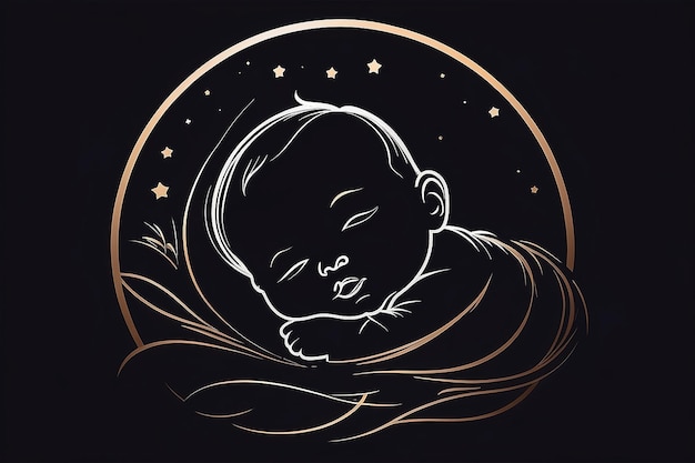 Silhouette di bambino addormentato logo a linea stilizzata illustrazione vettoriale semplice e carina