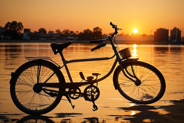 Silhouette di bici d'epoca al tramonto