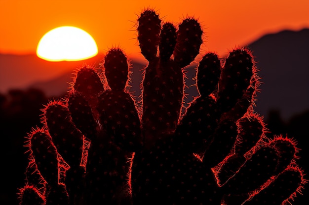 silhouette di cactus contro il tramonto fiammeggiante