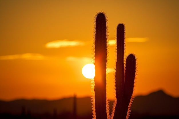 silhouette di cactus contro il tramonto