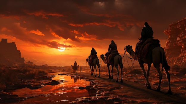 silhouette di cammelli nel deserto