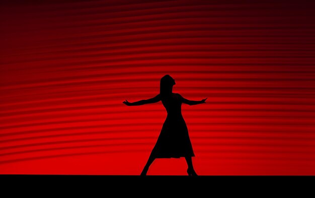 Silhouette di donna che balla al buio con una luce del bordo Danza concetto di fondo