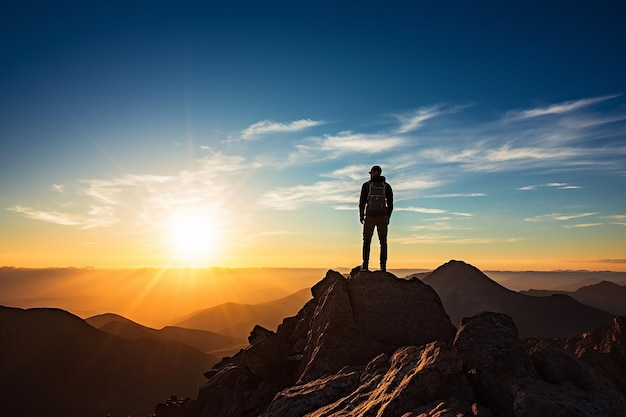 Silhouette di elevata serenità sul picco di montagna