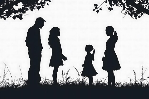 Silhouette di famiglie che si godono la natura al crepuscolo