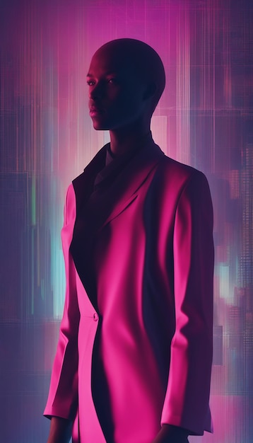Silhouette di fronte al blocco di colori cibernetico concetto di figura umana futuristica