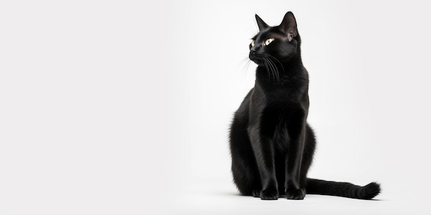 Silhouette di gatto nero AI generativo su sfondo giallo a tinta unita