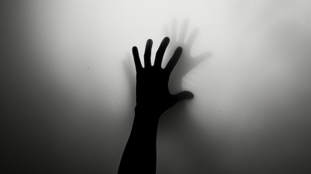 Silhouette di mano su sfondo bianco Forma sfocata della mano umana sfocata