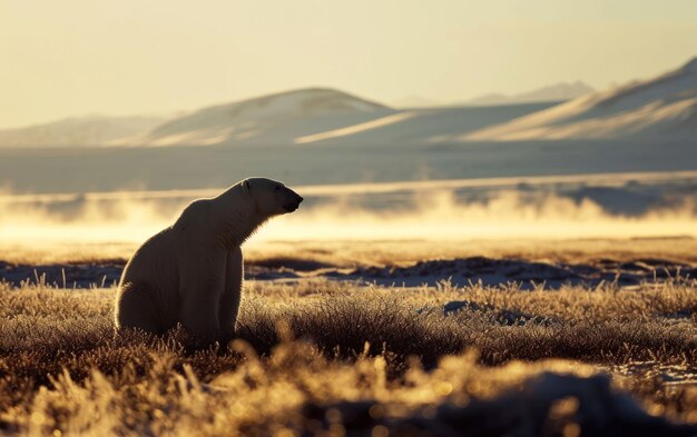 Silhouette di orso polare contro il paesaggio artico