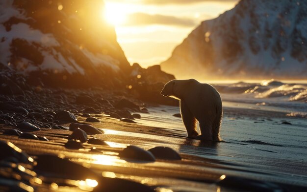 Silhouette di orso polare contro il paesaggio artico