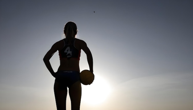 silhouette di pallavolo da spiaggia della giocatrice da dietro