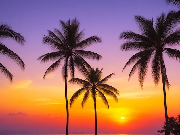 Silhouette di palme all'alba o al tramonto tropicali