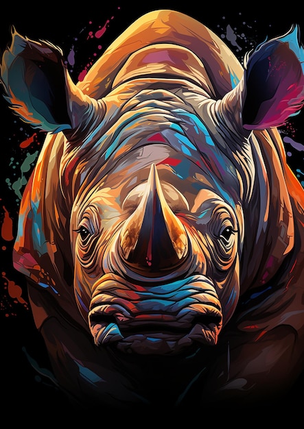 Silhouette di testa di rinoceronte t shirt design 3D arte vettoriale su sfondo nero