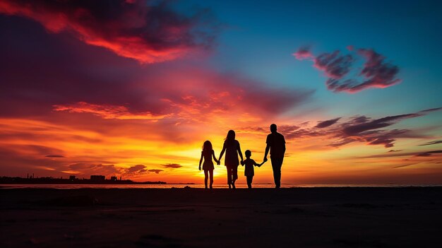 Silhouette di tramonto con contorni sorprendenti contro un cielo colorato