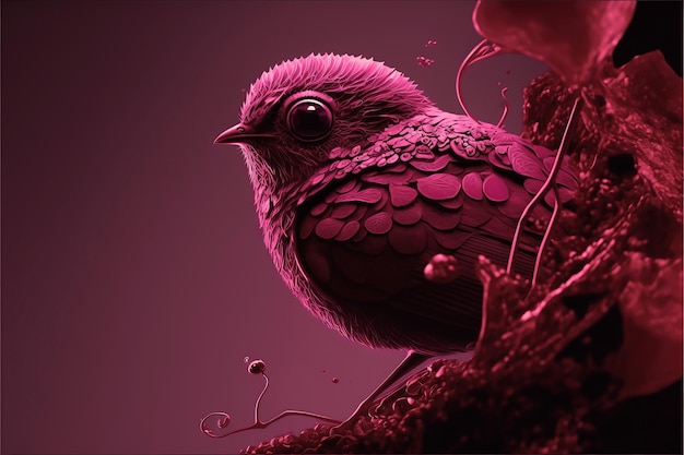 Silhouette di uccello sullo sfondo colorato Viva Magenta AI Illustrazione generativa