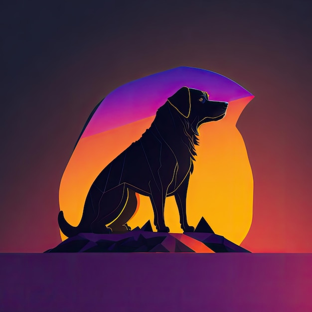 Silhouette di un cane in stile synthwave