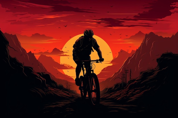 Silhouette di un ciclista in movimento Generative Ai