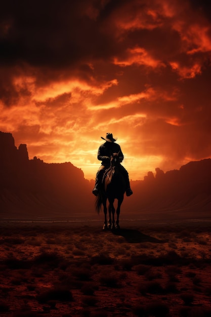 Silhouette di un cowboy che cavalca un cavallo carta da parati illustrativa equestre