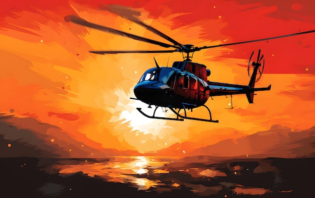silhouette di un elicottero che sorvola il dolore dell'illustrazione