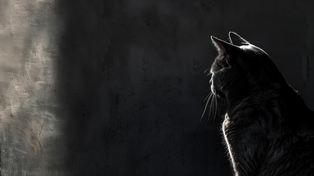 Silhouette di un gatto contro una parete texturata
