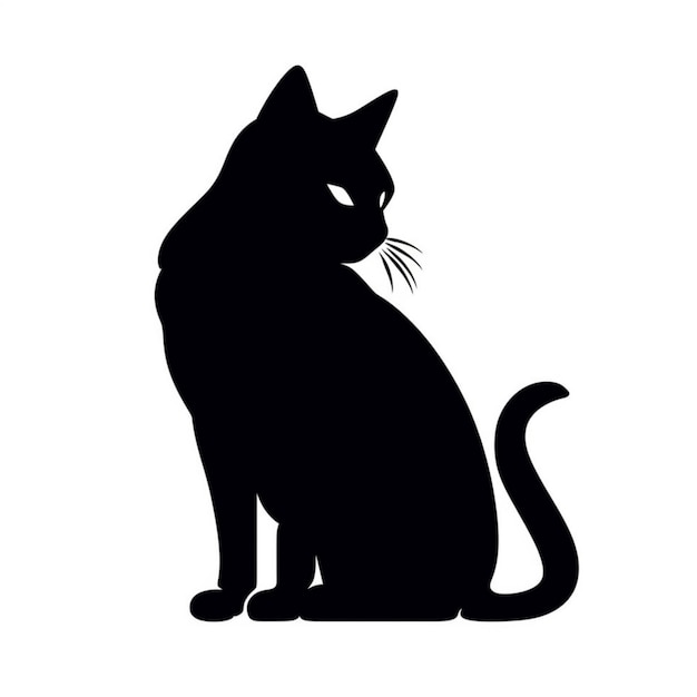 Silhouette di un gatto nero seduto su uno sfondo bianco