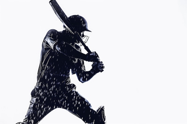 Silhouette di un giocatore di cricket che batte su sfondo bianco