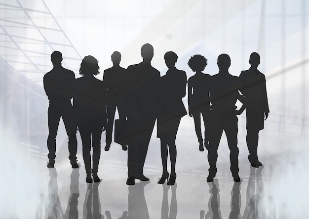 Silhouette di un gruppo di persone con sfondo di transizione