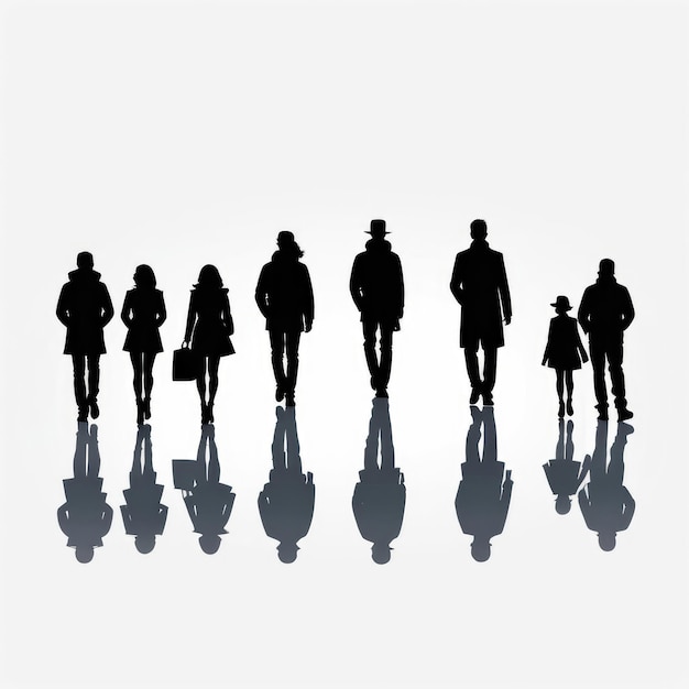 silhouette di un gruppo di persone isolate su uno sfondo bianco